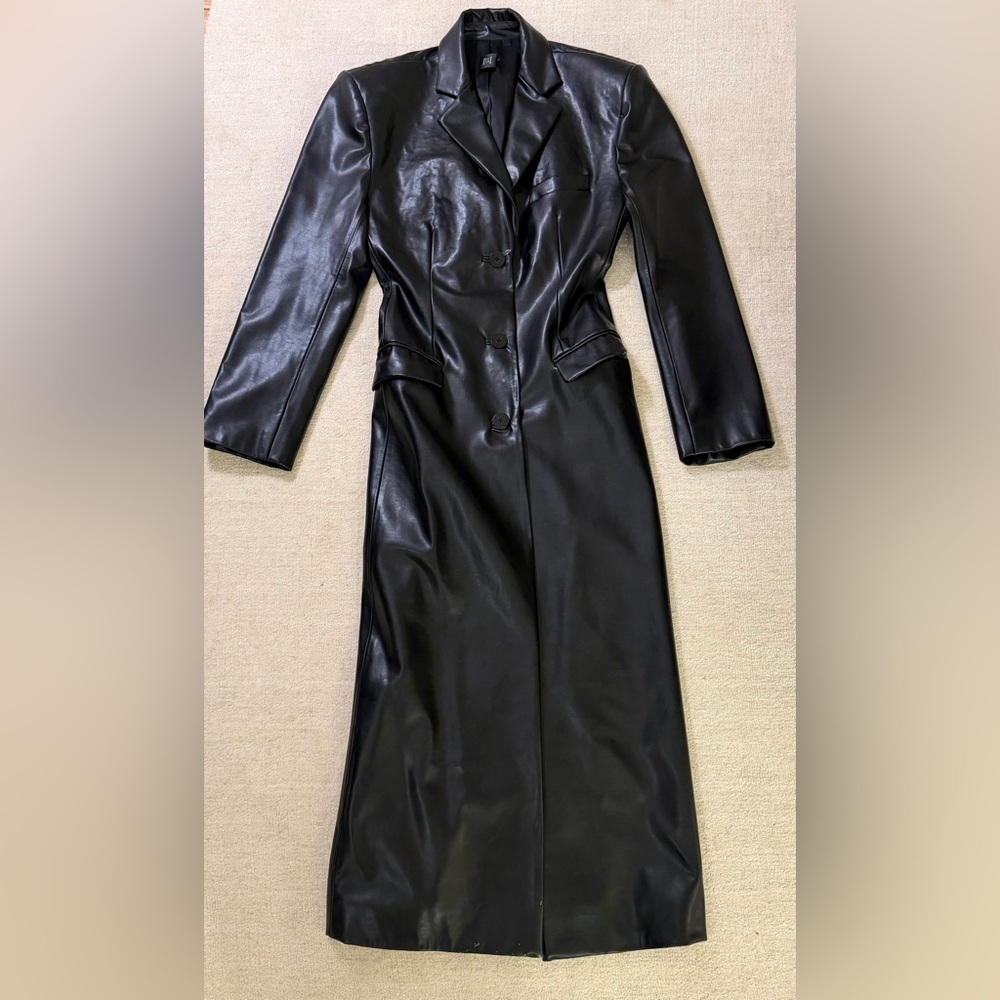 Helsa Black Leather Trench Coat - Picture 7 of 10